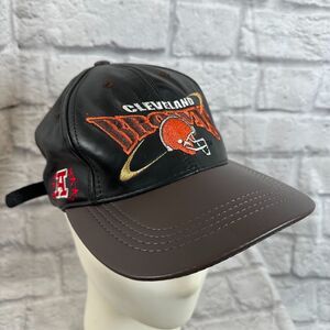 VTG NFL Cleveland Browns Embroidered Leather Hat Pro Elite Adjustable Strap AFC